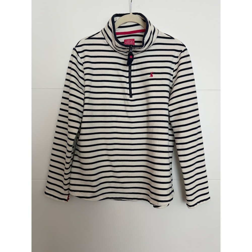 Joules Fairdale Navy White Striped Quarter Zip Sweatshirt Women 10 Coastal Beach